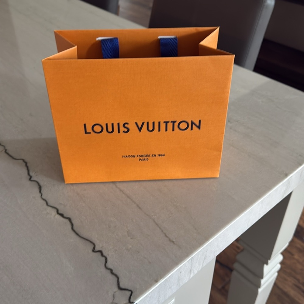 Louis Vuitton Orange Bag with Blue Handles
